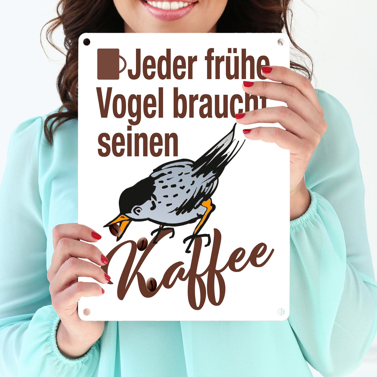 Jeder Frühe Vogel - Kaffee Metallschild in 15x20 cm