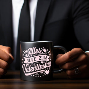 Alles Gute zum Valentinstag mit rosa Herzen Tasse