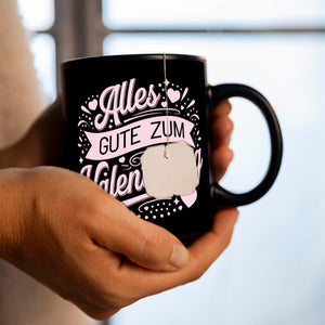 Alles Gute zum Valentinstag mit rosa Herzen Tasse