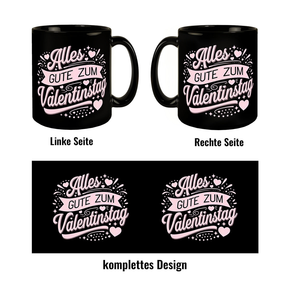 Alles Gute zum Valentinstag mit rosa Herzen Tasse