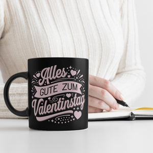 Alles Gute zum Valentinstag mit rosa Herzen Tasse