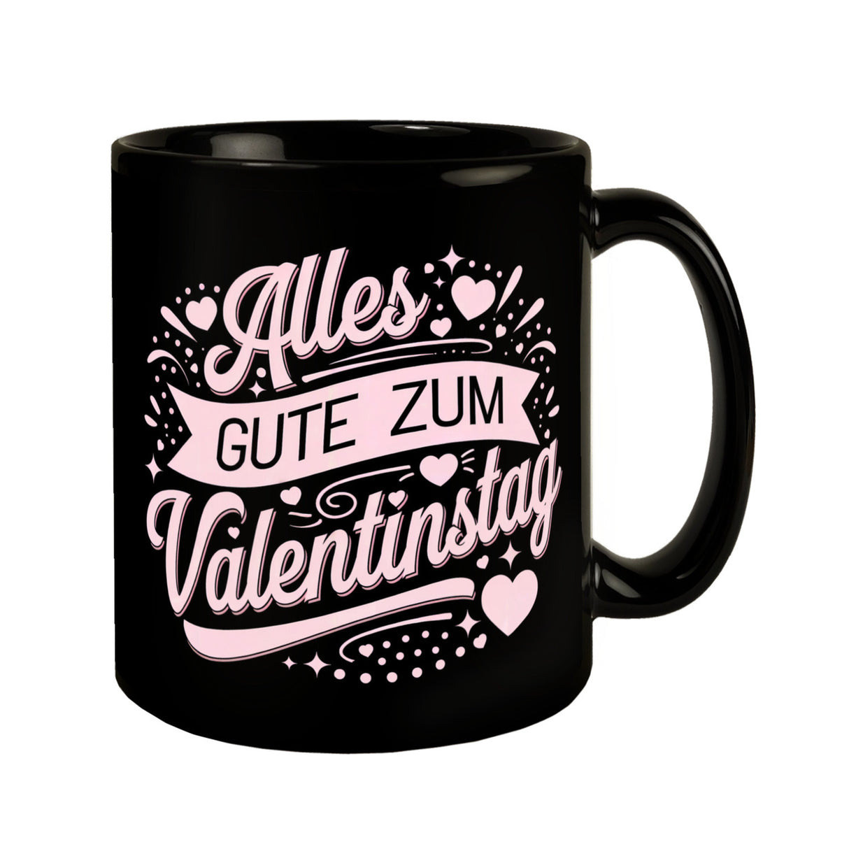 Alles Gute zum Valentinstag mit rosa Herzen Tasse