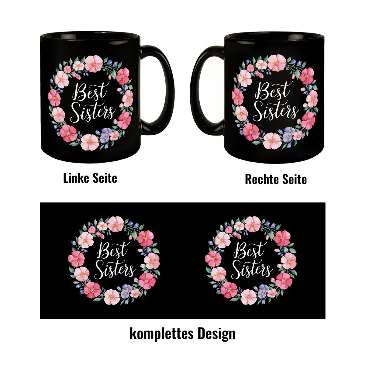 Best Sisters bunter Blumenkranz Tasse