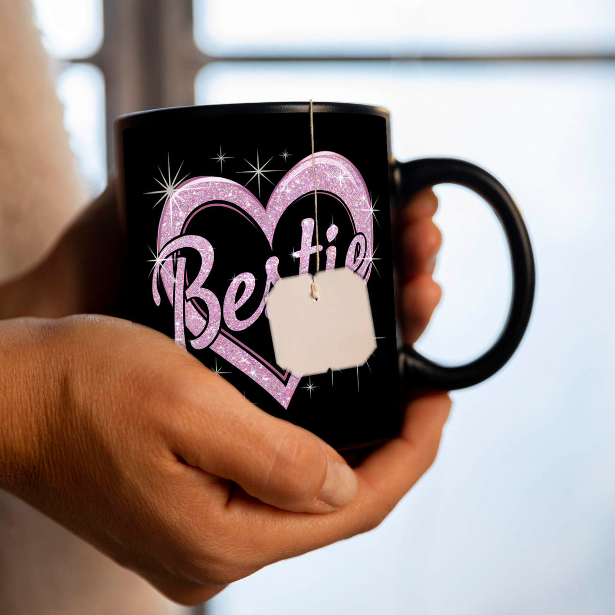 Bestie - glitzerndes pinkfarbenes Herz Tasse