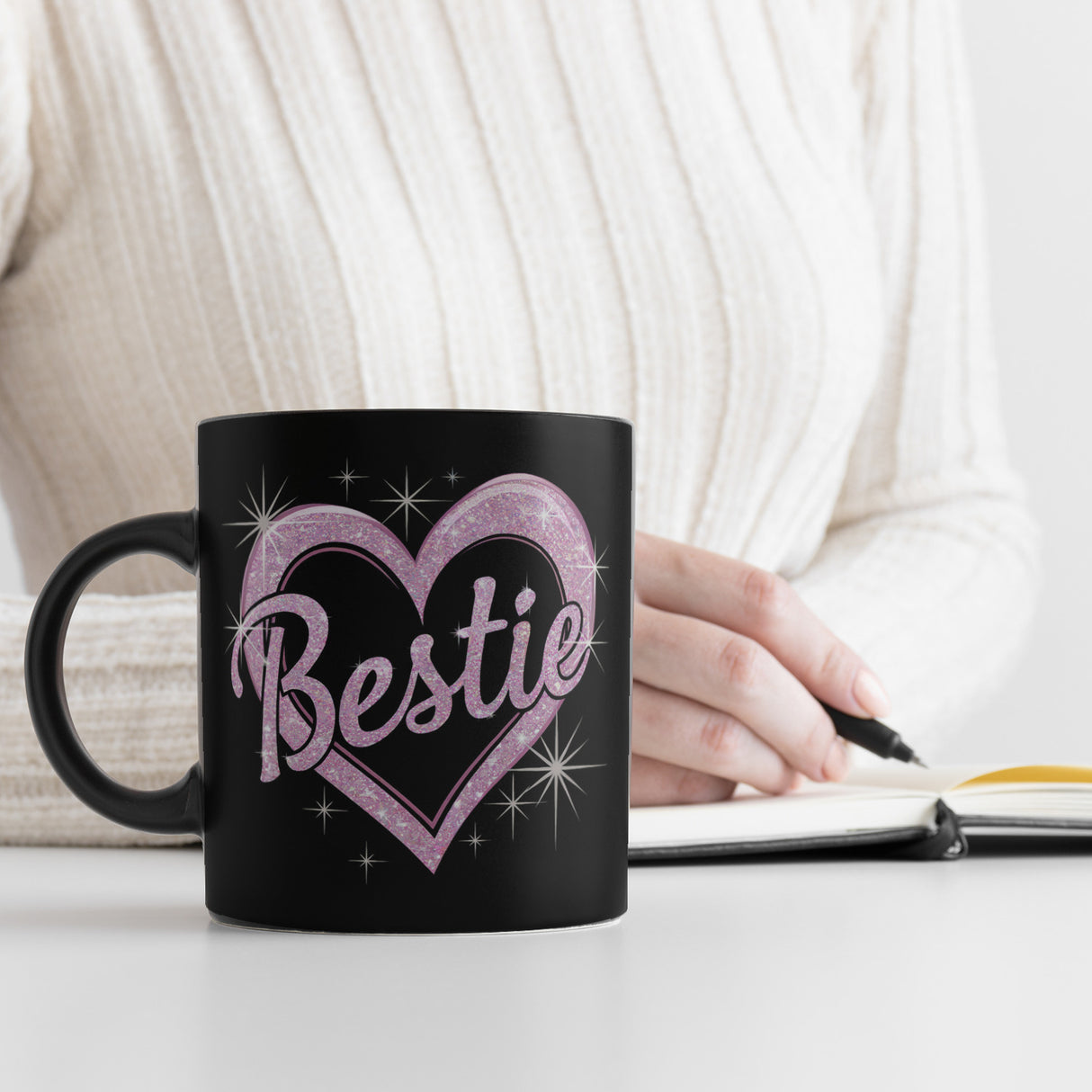 Bestie - glitzerndes pinkfarbenes Herz Tasse