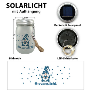 blauer Wichtel mit Herz Herzenslicht Solarlicht