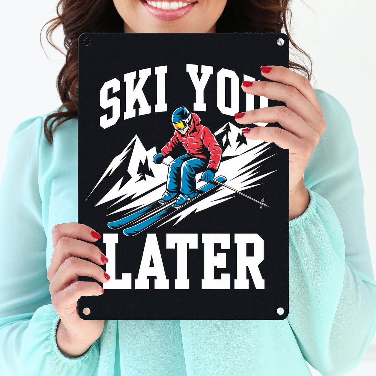 Skifahrer in Aktion - SKI YOU LATER Metallschild in 15x20 cm