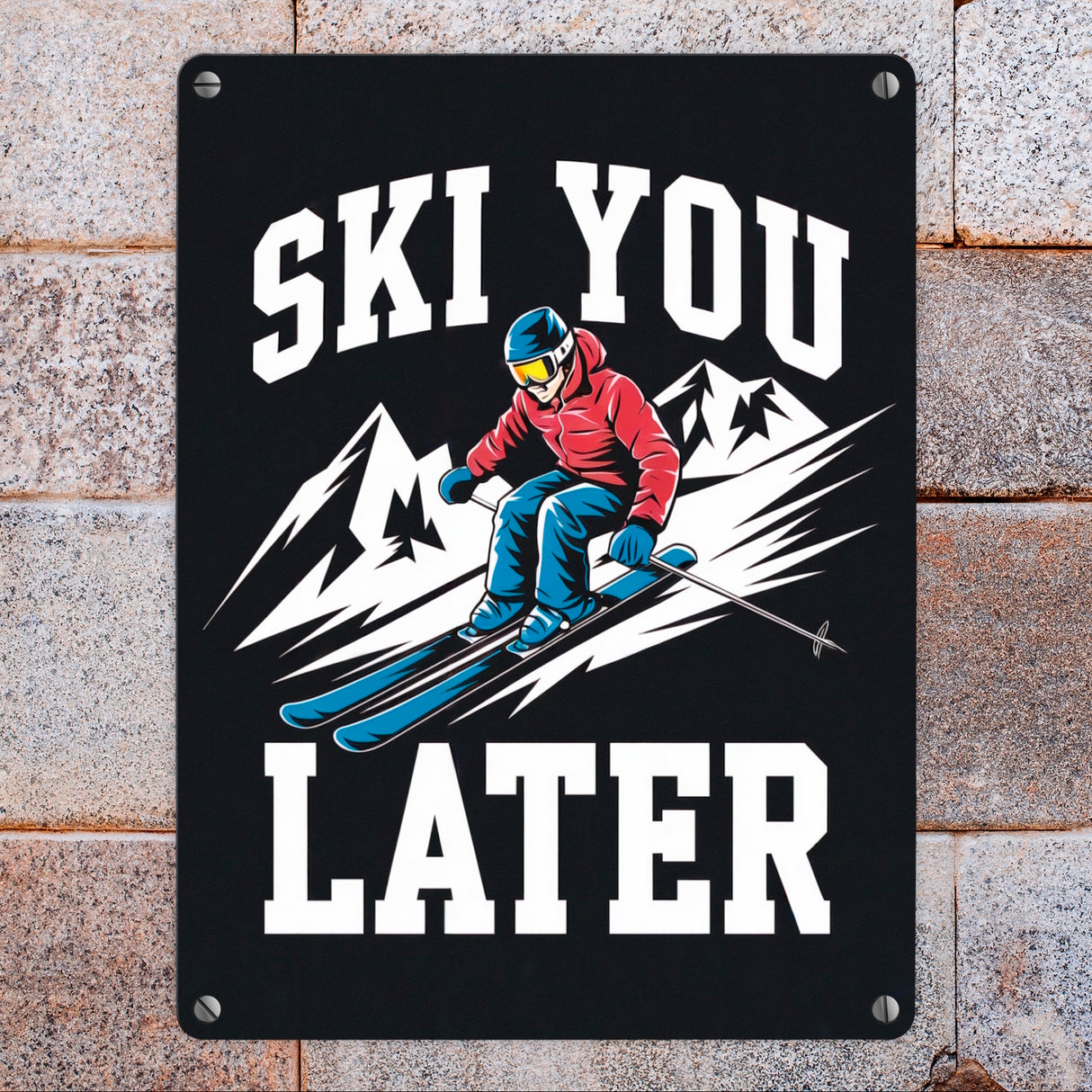 Skifahrer in Aktion - SKI YOU LATER Metallschild in 15x20 cm