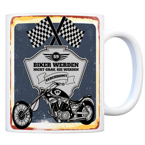Motorradfahrer und Biker Kaffeebecher bzw. Tasse zum 59. Geburtstag als Geschenk