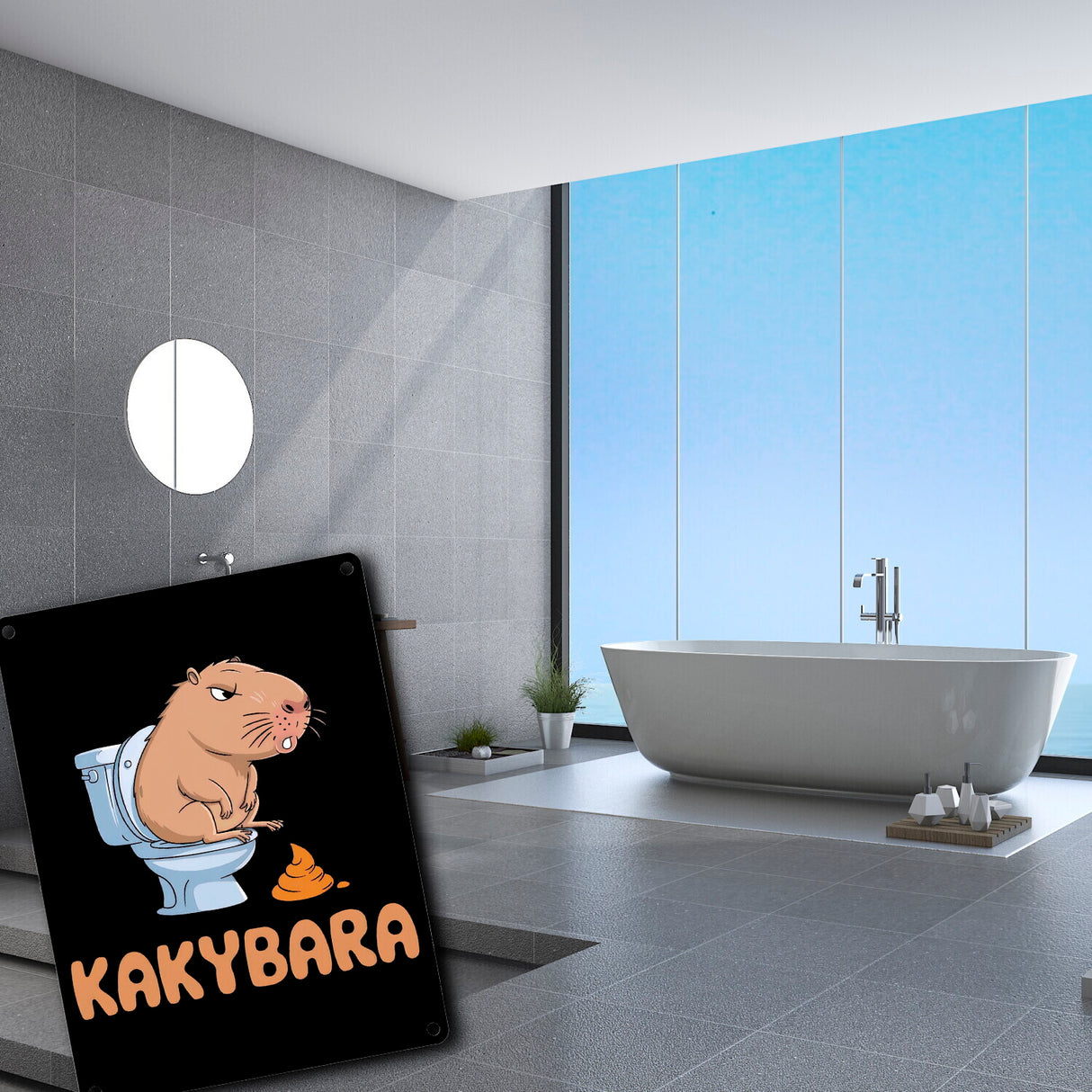 Capybara auf Toilette Metallschild in 15x20 cm Kakybara Toilettenschild