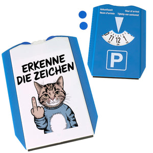 Katze mit Mittelfinger Zeichen Parkscheibe