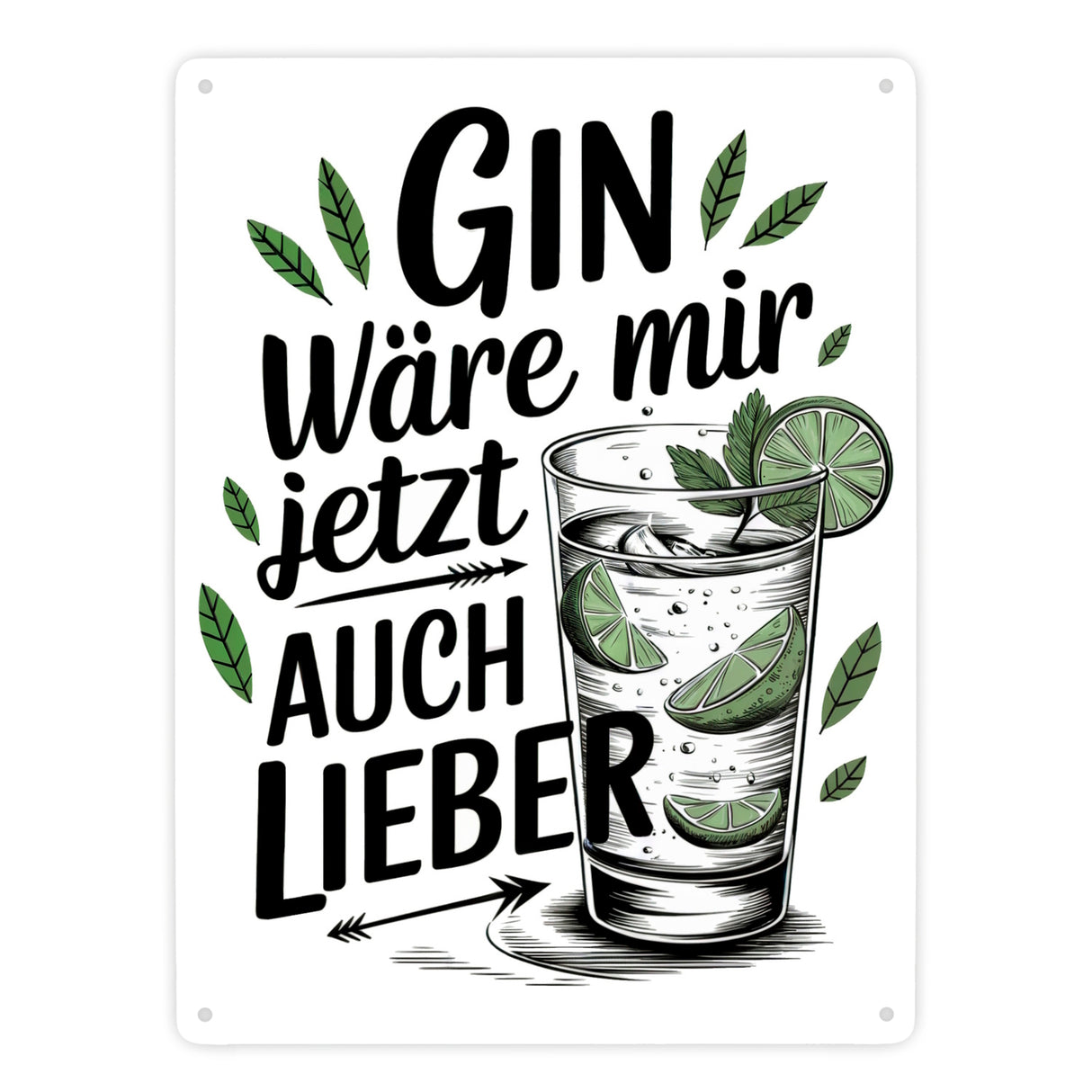 Gin wäre mir jetzt auch lieber - Ginglas mit Limettenscheiben Metallschild in 15x20 cm