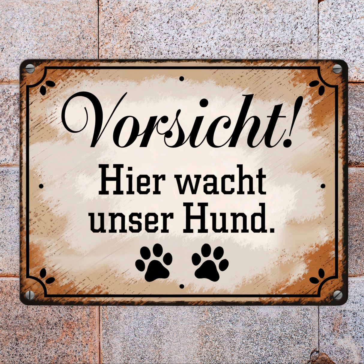 Vorsicht Hier wacht unser Hund Metallschild in 15x20 cm