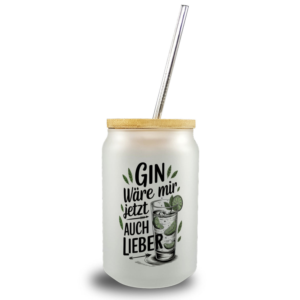 Gin wäre mir jetzt auch lieber - Trinkglas mit Bambusdeckel mit Limettenscheiben