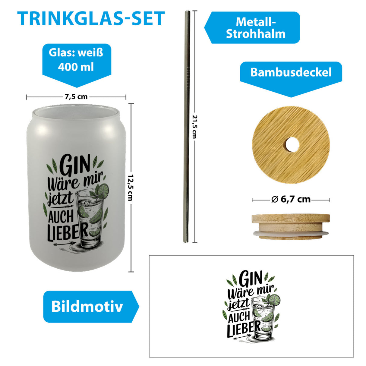 Gin wäre mir jetzt auch lieber - Trinkglas mit Bambusdeckel mit Limettenscheiben