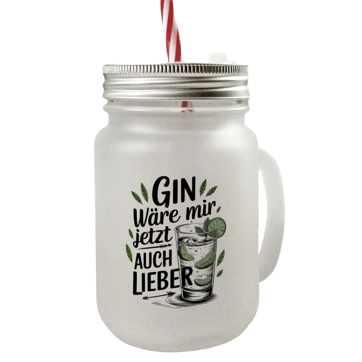 Gin wäre mir jetzt auch lieber - Trinkglas mit Bambusdeckel mit Limettenscheiben