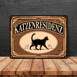 Schwarze Katze mit Mäusen Katzenresidenz Metallschild in 15x20 cm