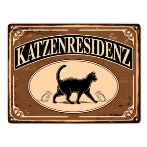 Schwarze Katze mit Mäusen Katzenresidenz Metallschild in 15x20 cm