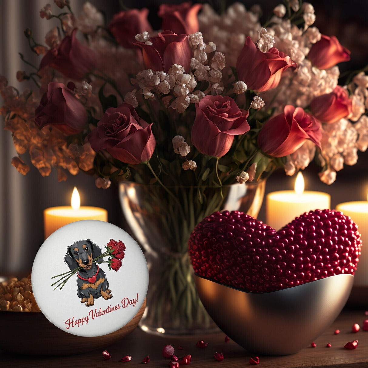 Niedlicher Dackel mit Rosen Magnet Happy Valentines Day