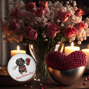 Niedlicher Dackel mit Rosen Magnet Happy Valentines Day