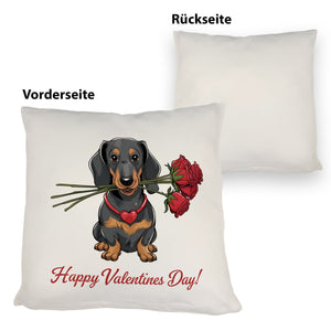 Dackel mit Rosenstrauß Happy Valentines Day Kissen