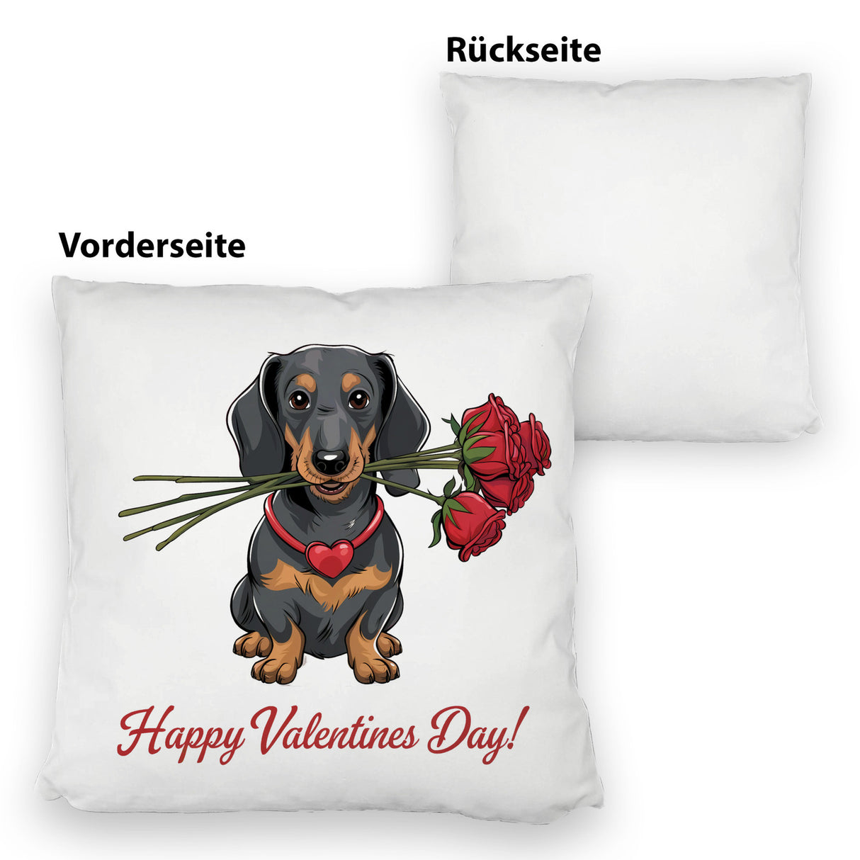 Dackel mit Rosenstrauß Happy Valentines Day Kissen