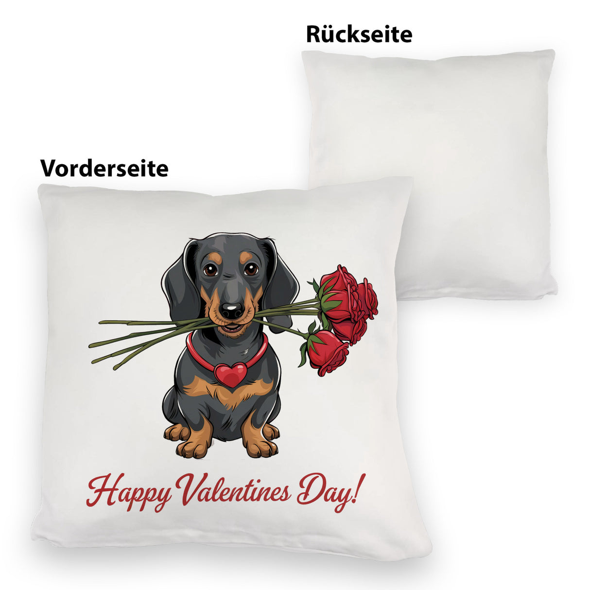 Dackel mit Rosenstrauß Happy Valentines Day Kissen