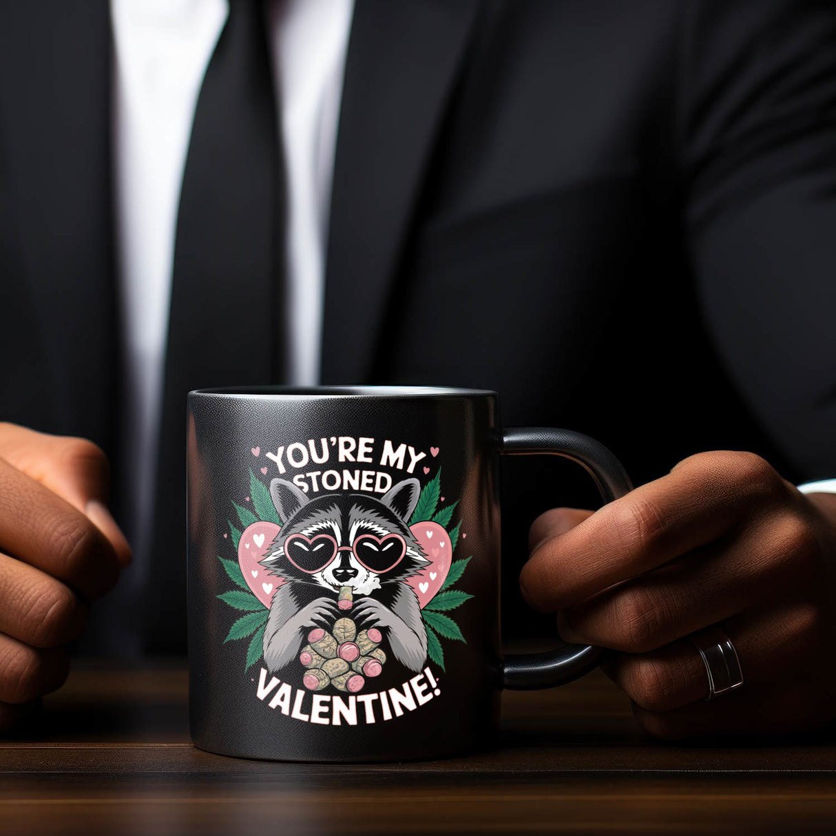 Waschbär mit Joint - Stoned Valentine Tasse