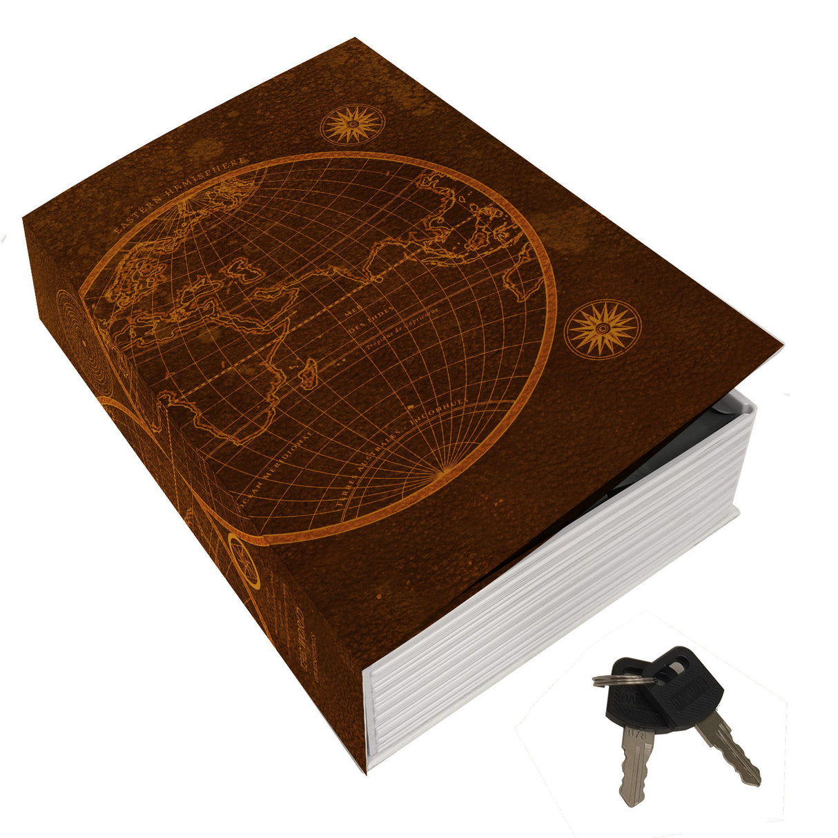 Hemisphäre Booksafe mit Vintage Weltkarte - THE WORLD