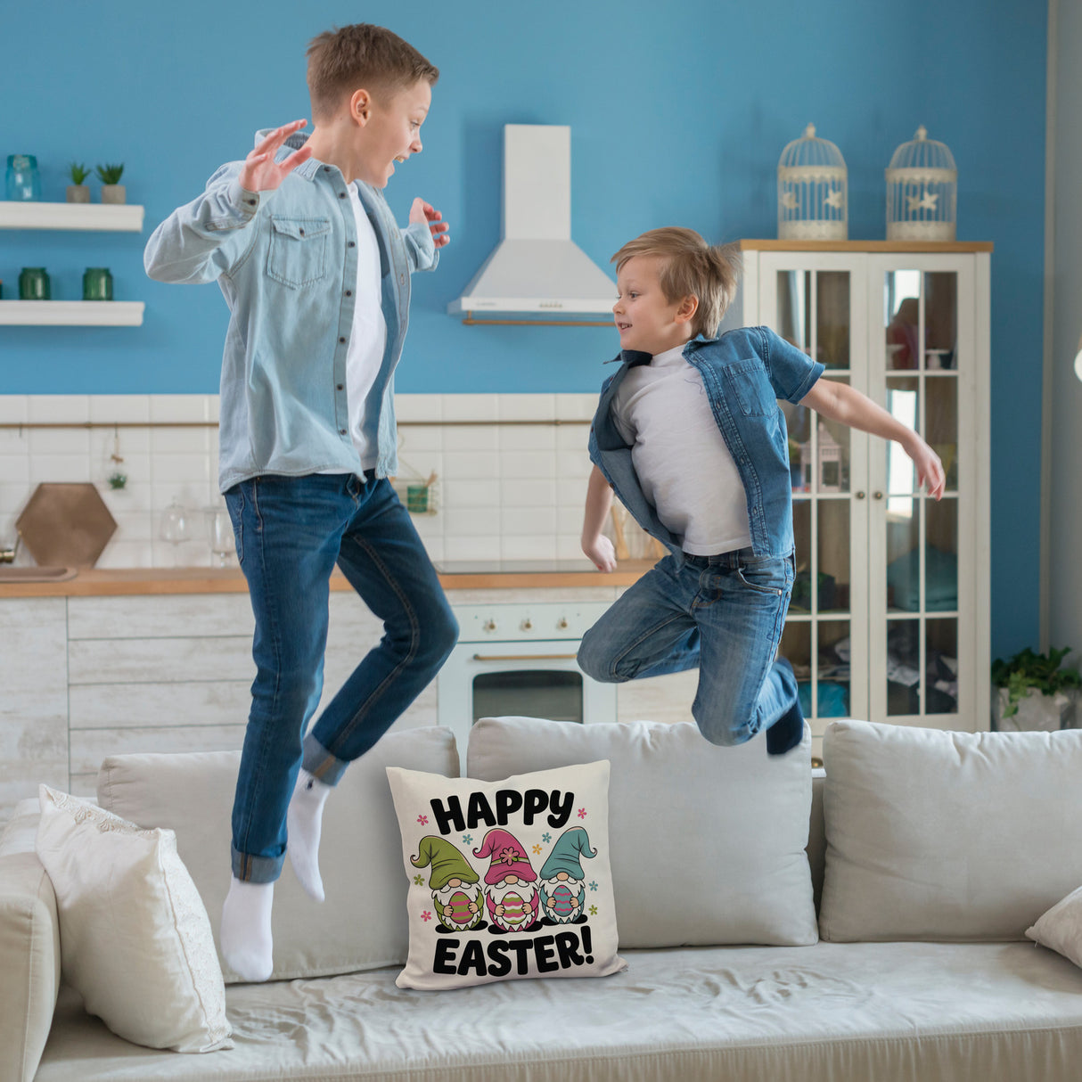 Drei Wichtel mit Ostereiern Kissen - Happy Easter