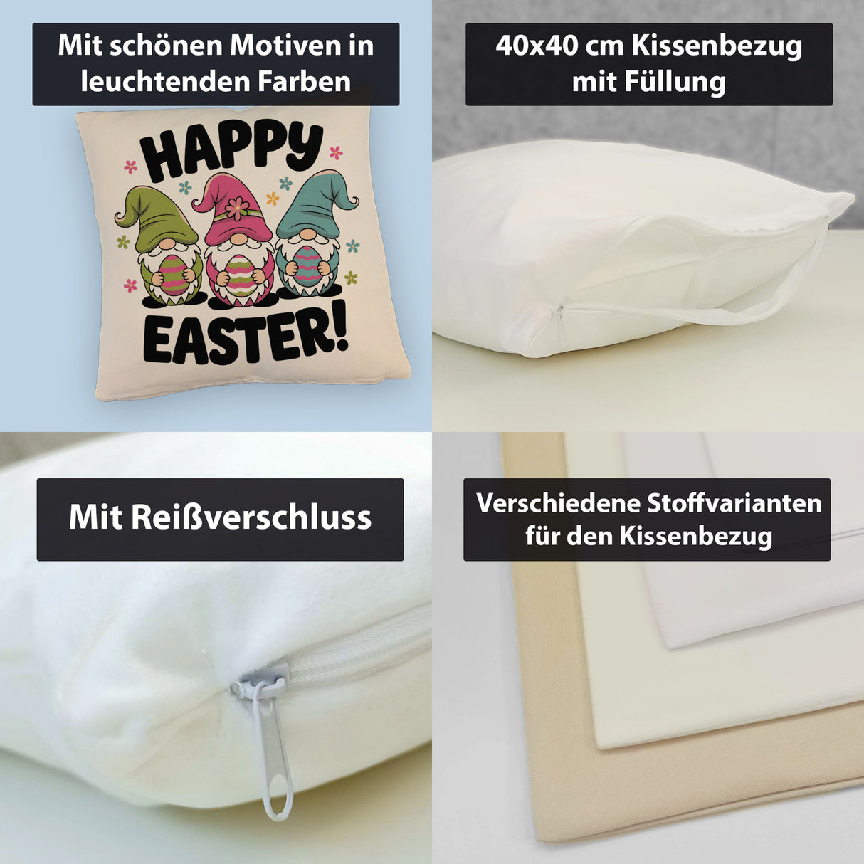 Drei Wichtel mit Ostereiern Kissen - Happy Easter