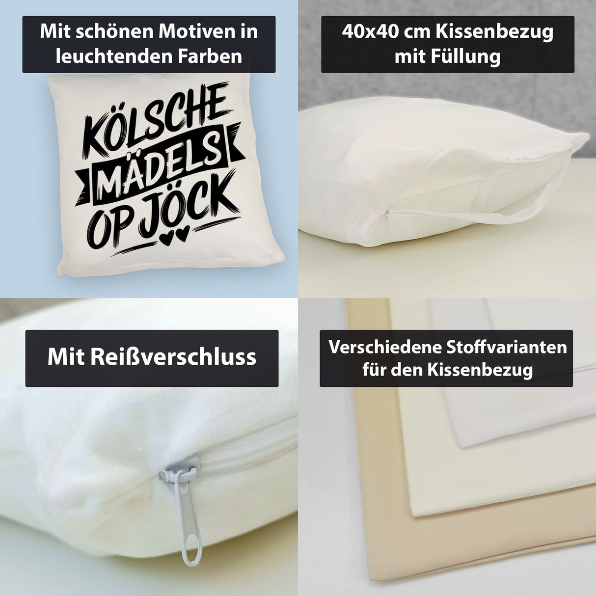 KÖLSCHE MÄDELS OP JÖCK Kissen mit Herzenmotiv