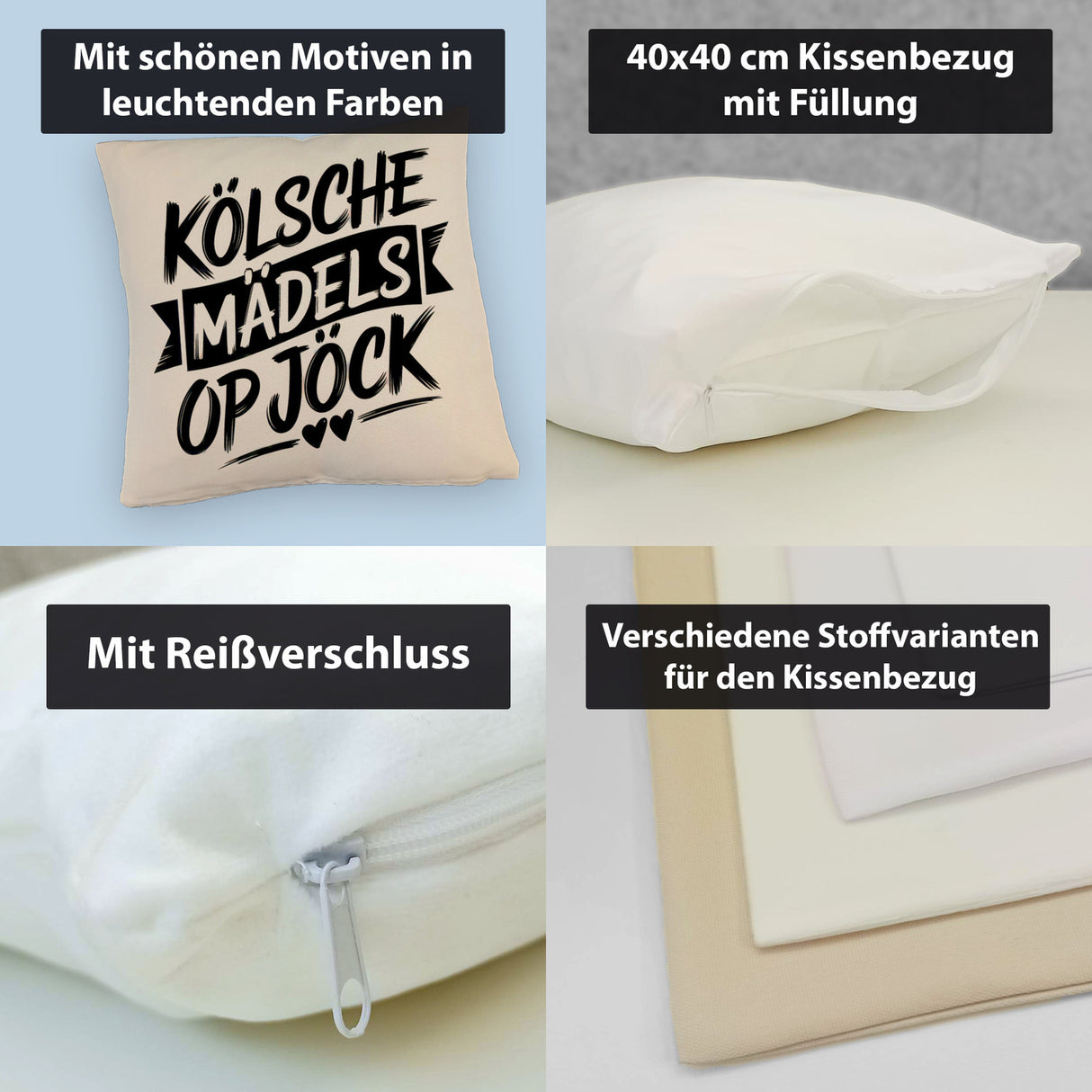 KÖLSCHE MÄDELS OP JÖCK Kissen mit Herzenmotiv