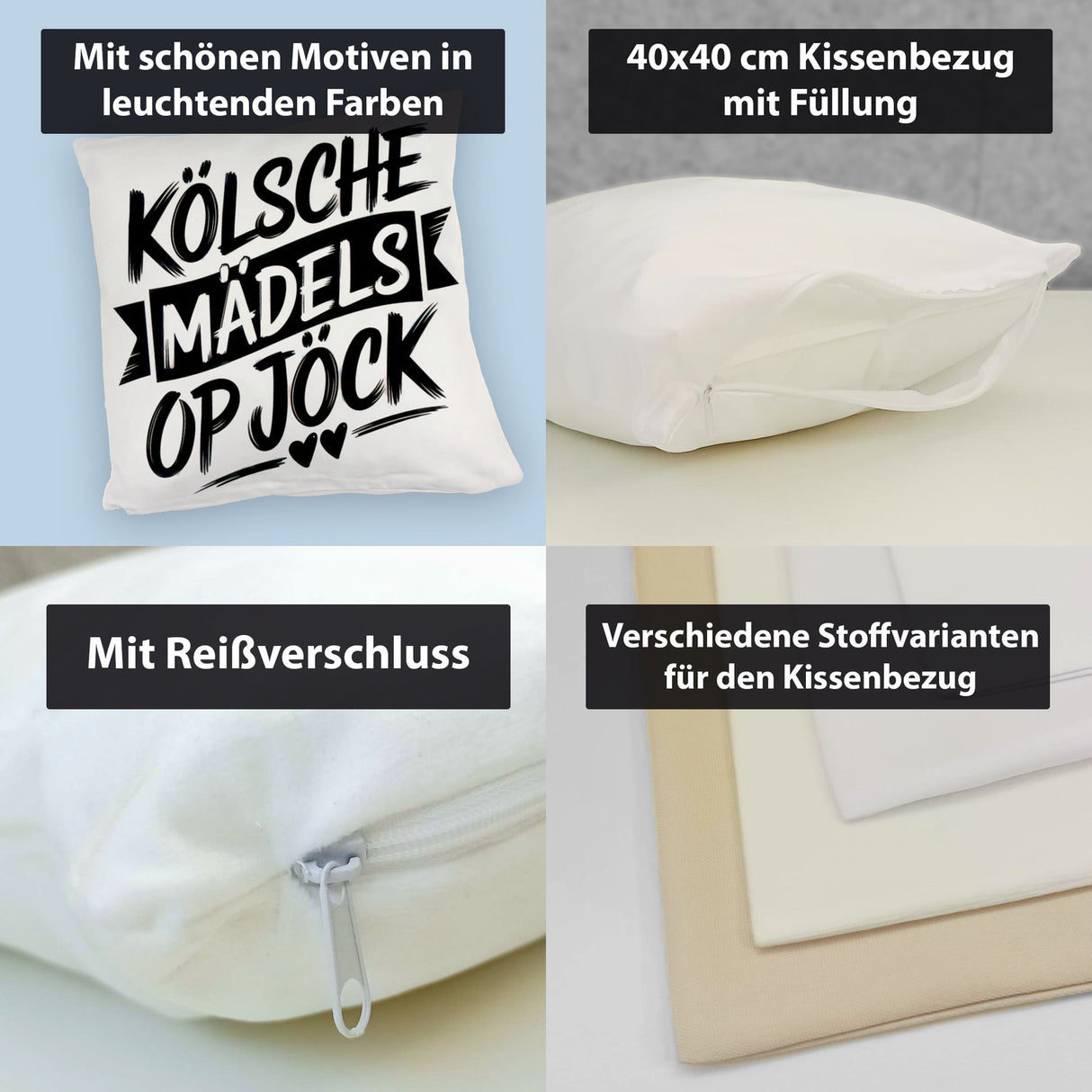 KÖLSCHE MÄDELS OP JÖCK Kissen mit Herzenmotiv