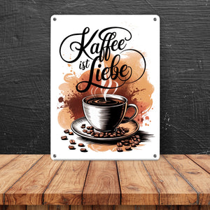 Kaffee ist Liebe Metallschild in 15x20 cm für Kaffeeliebhaber