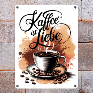 Kaffee ist Liebe Metallschild in 15x20 cm für Kaffeeliebhaber