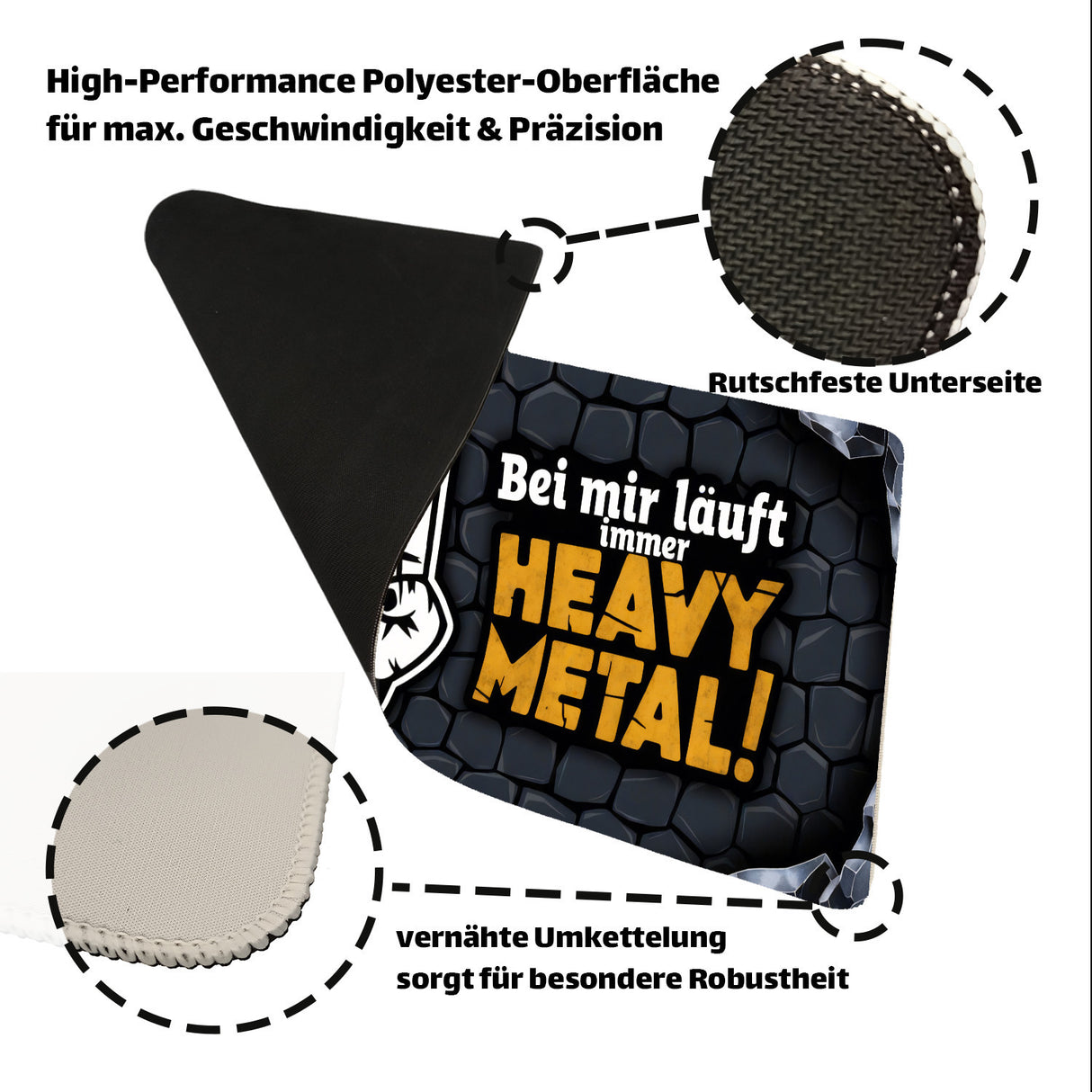 Heavy Metal Handzeichen Schreibtischunterlage 69x31cm XXL Mauspad für Rocker