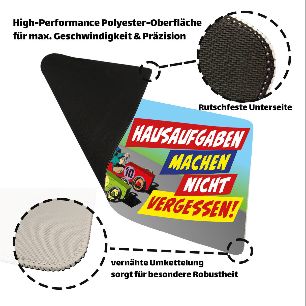 Hausaufgaben nicht vergessen Schreibtischunterlage 69x31cm XXL Mauspad mit Rennstrecke