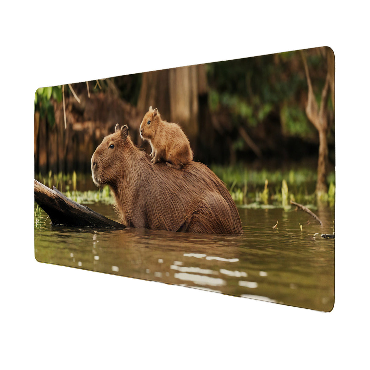 Capybara Mutter mit Baby Schreibtischunterlage 69x31cm XXL Mauspad für Naturfreunde