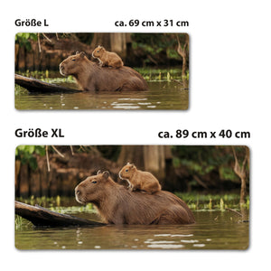 Capybara Mutter mit Baby Schreibtischunterlage 69x31cm XXL Mauspad für Naturfreunde