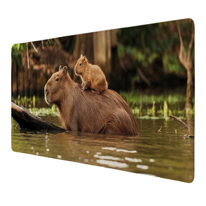 Capybara Mutter mit Baby Schreibtischunterlage 69x31cm XXL Mauspad für Naturfreunde