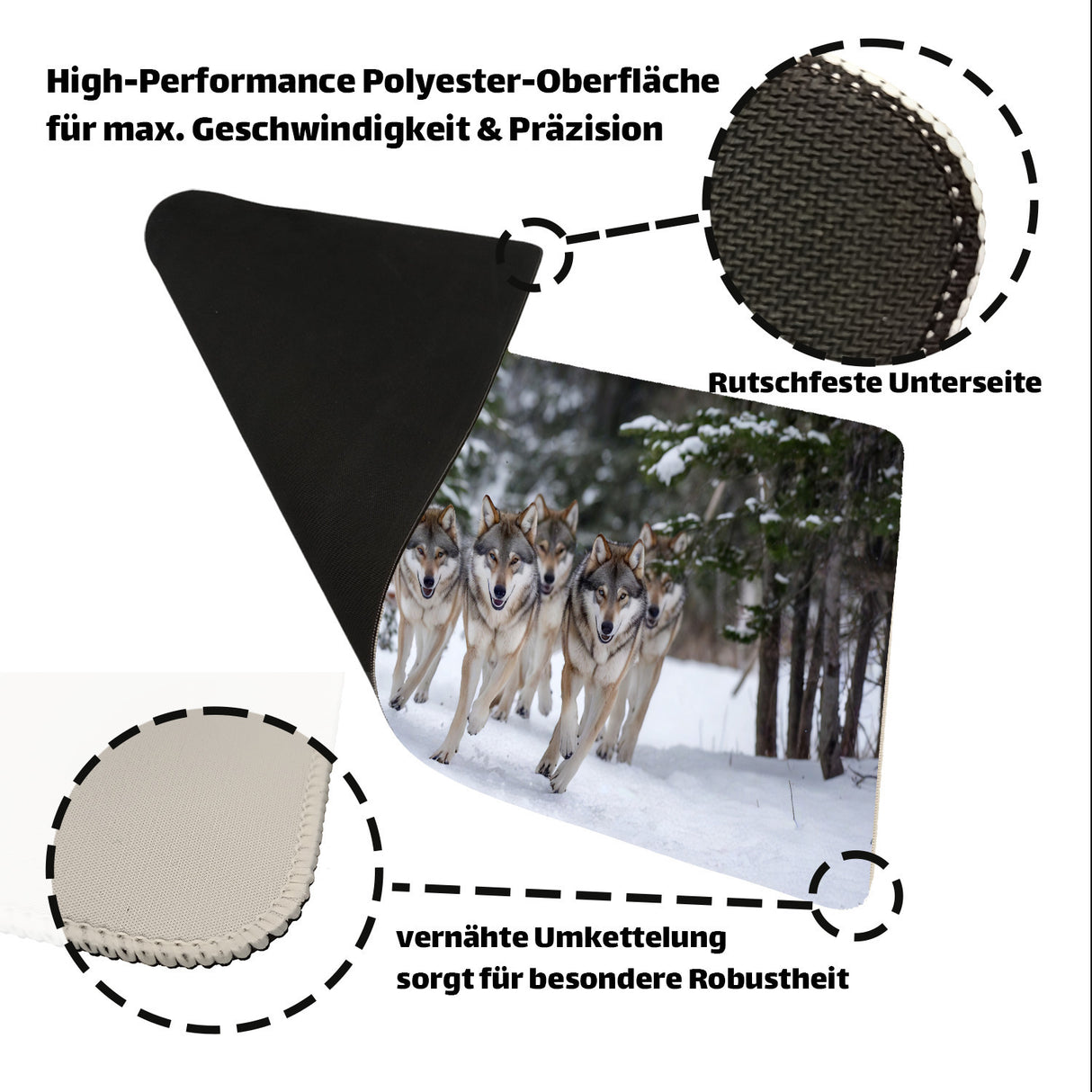 Wölfe im Winterwald Schreibtischunterlage 69x31cm XXL Mauspad für Naturliebhaber