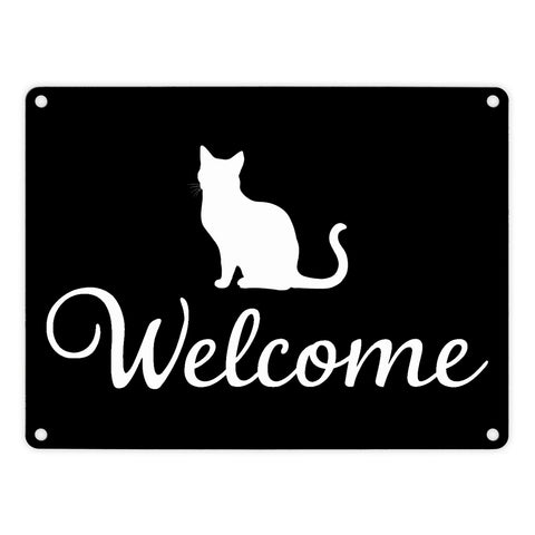Katzen Silhouette Welcome Metallschild in 15x20 cm