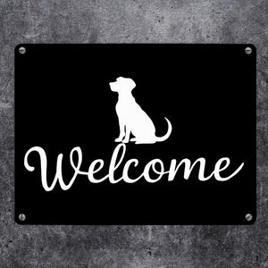 Hunde Silhouette Welcome Fussmatte Metallschild