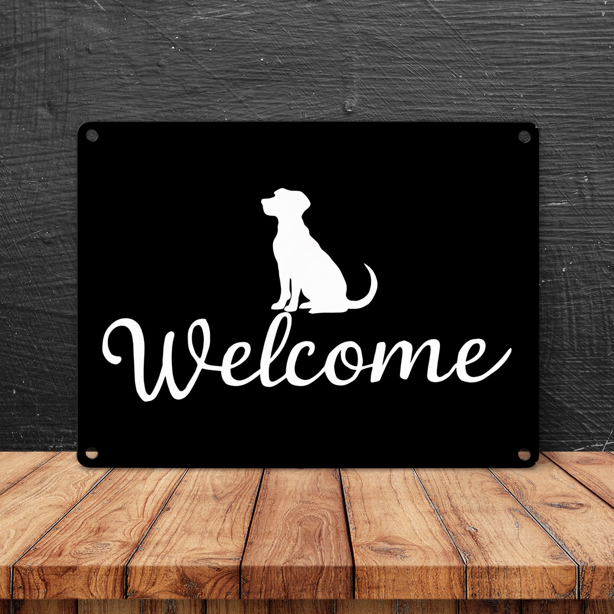 Hunde Silhouette Welcome Fussmatte Metallschild