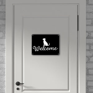 Hunde Silhouette Welcome Fussmatte Metallschild