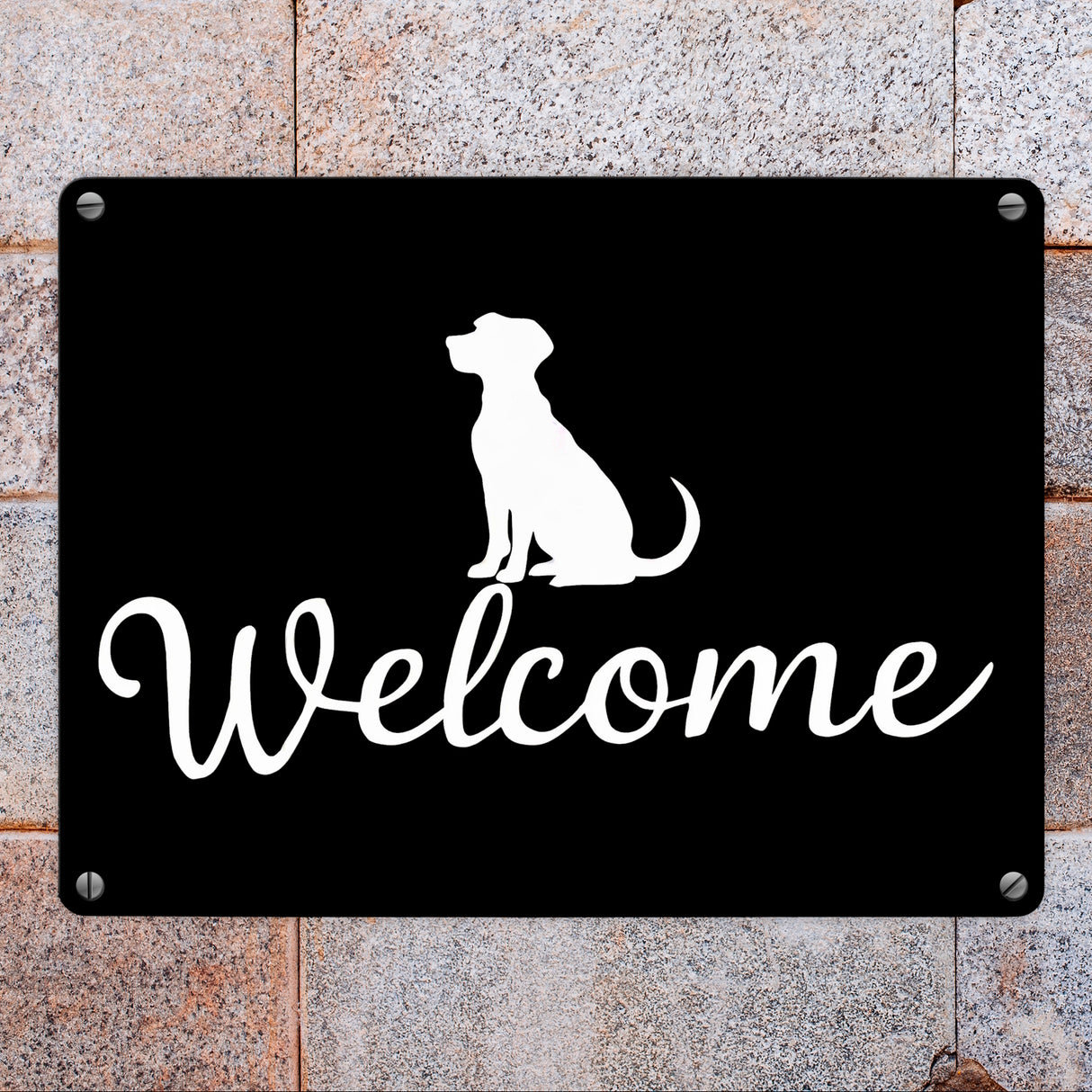 Hunde Silhouette Welcome Fussmatte Metallschild