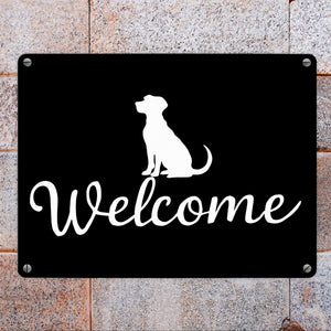 Hunde Silhouette Welcome Fussmatte Metallschild