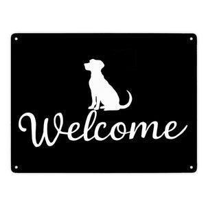 Hunde Silhouette Welcome Fussmatte Metallschild