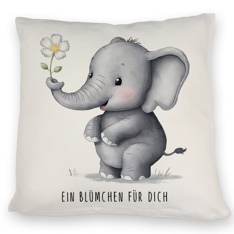 Grauer Elefant - Blümchen für dich Kissen